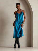 [Teal] SilkSilky-AU Sleeveless V Neck Dress 006