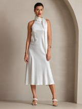 [White] SilkSilky-AU Sleeveless Tie Neck Dress 004