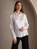 SilkSilky AU 19Momme Silk Long Sleeve Collar Women's Shirt White 004