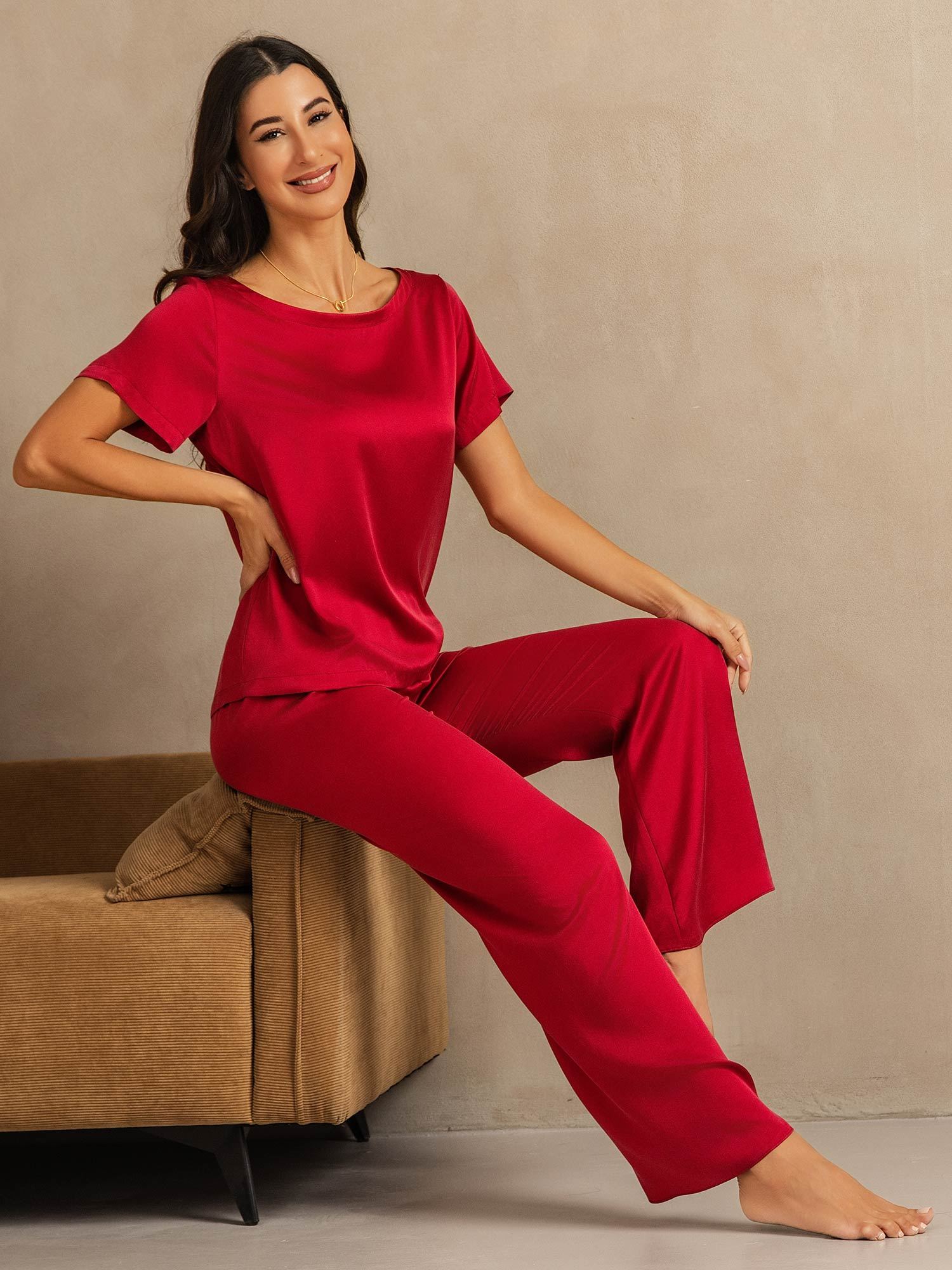 [Wine] SilkSilky-AU 19Momme Washable Silk Womens Pajamas 007