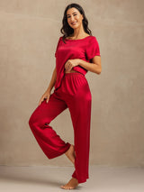 [Wine] SilkSilky-AU 19Momme Machine-Washable Silk Short Sleeve Women's Pyjamas 003