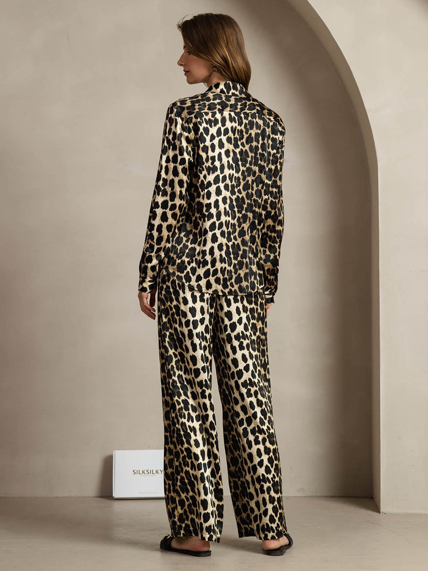 [Leopard] SilkSilky-AU 19Momme Silk Lapel Collar Women''s Outfit Sets 002