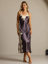 [Purple Gray] SilkSilky-AU Sleeveless V Neck Nightgown 003