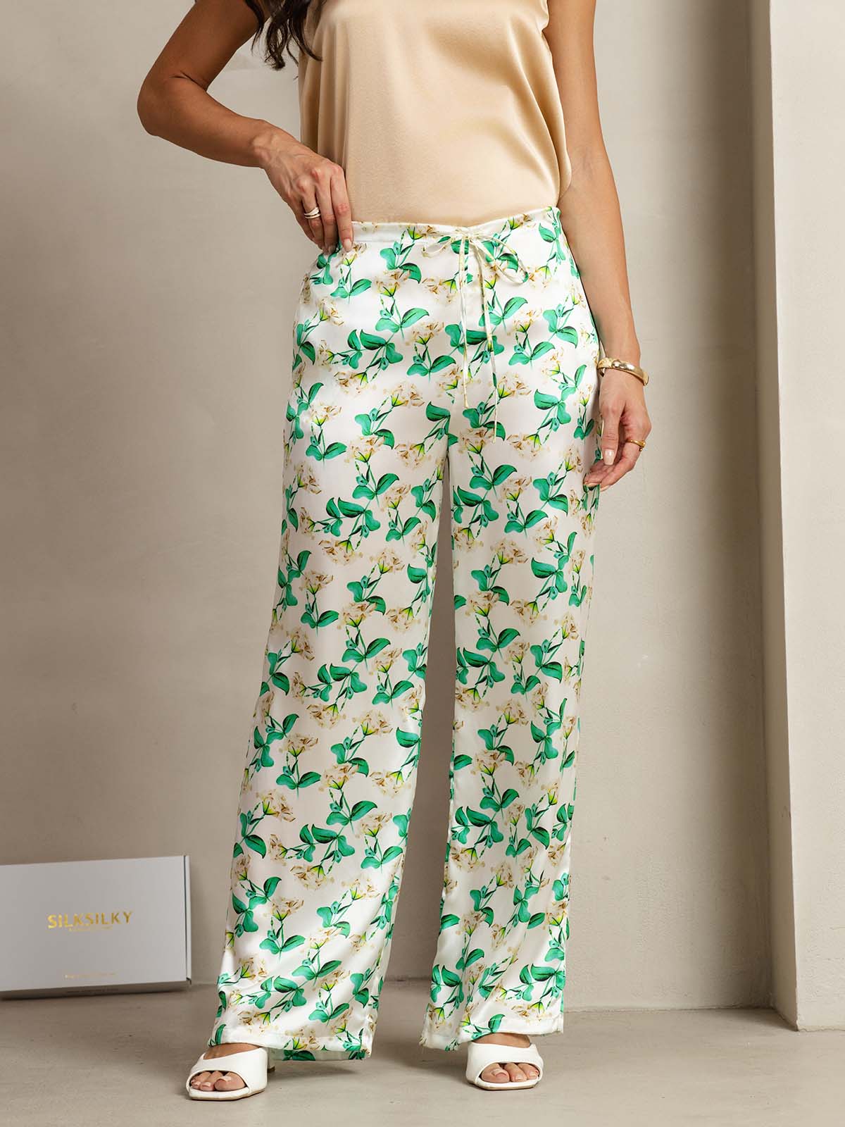 [Green Floral] SilkSilky-AU 19Momme Silk Womens Pants 001