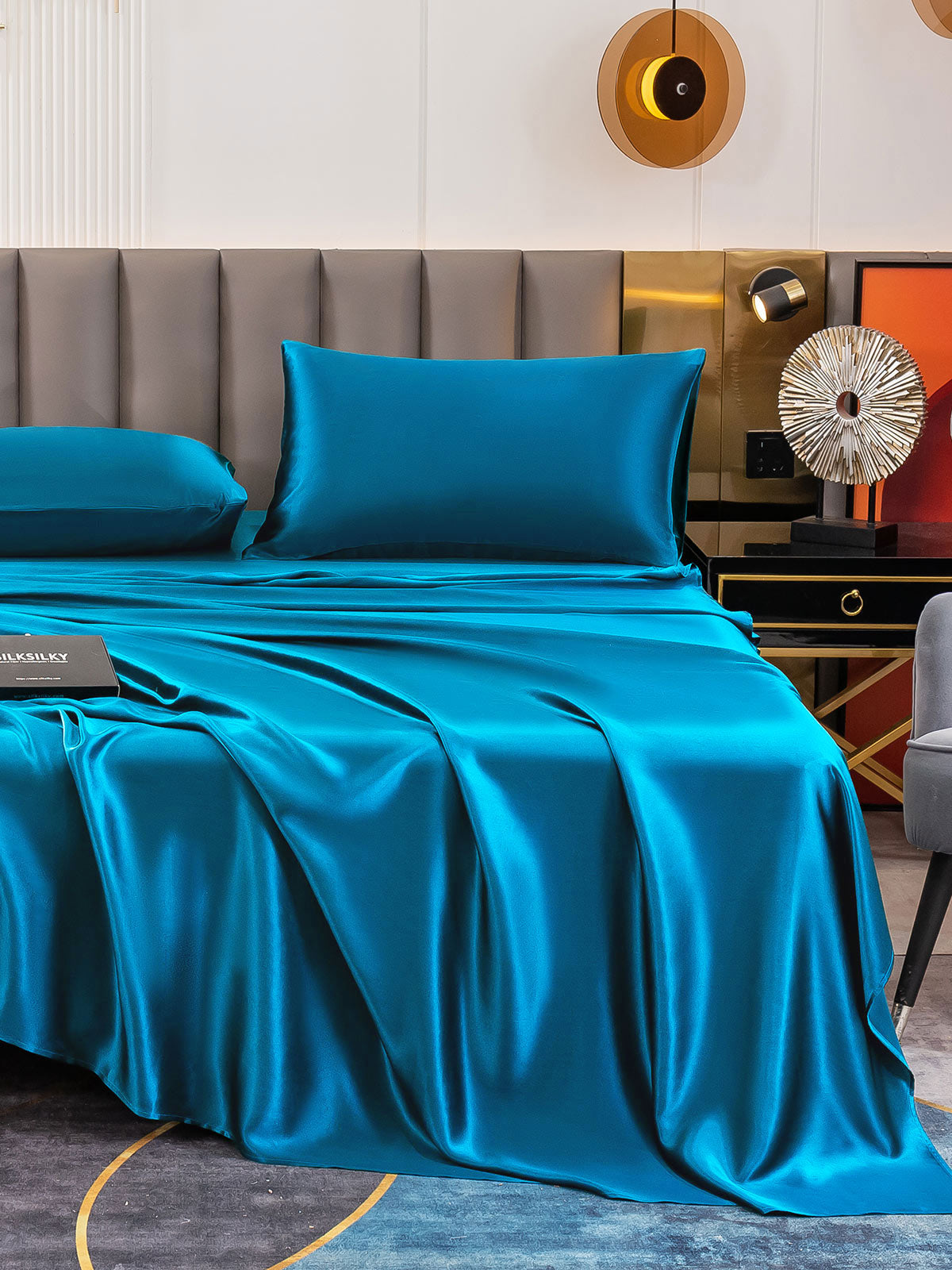 [Teal] SilkSilky-AU 19Momme Pure Silk Bedding Set 006
