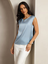 [Grayish Blue] SilkSilky-AU Cap Sleeve Round Neck Women's T-Shirt 004