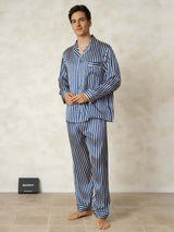 [Navy Stripe] SilkSilky-AU 19Momme Pure Silk Mens Pajamas 003,