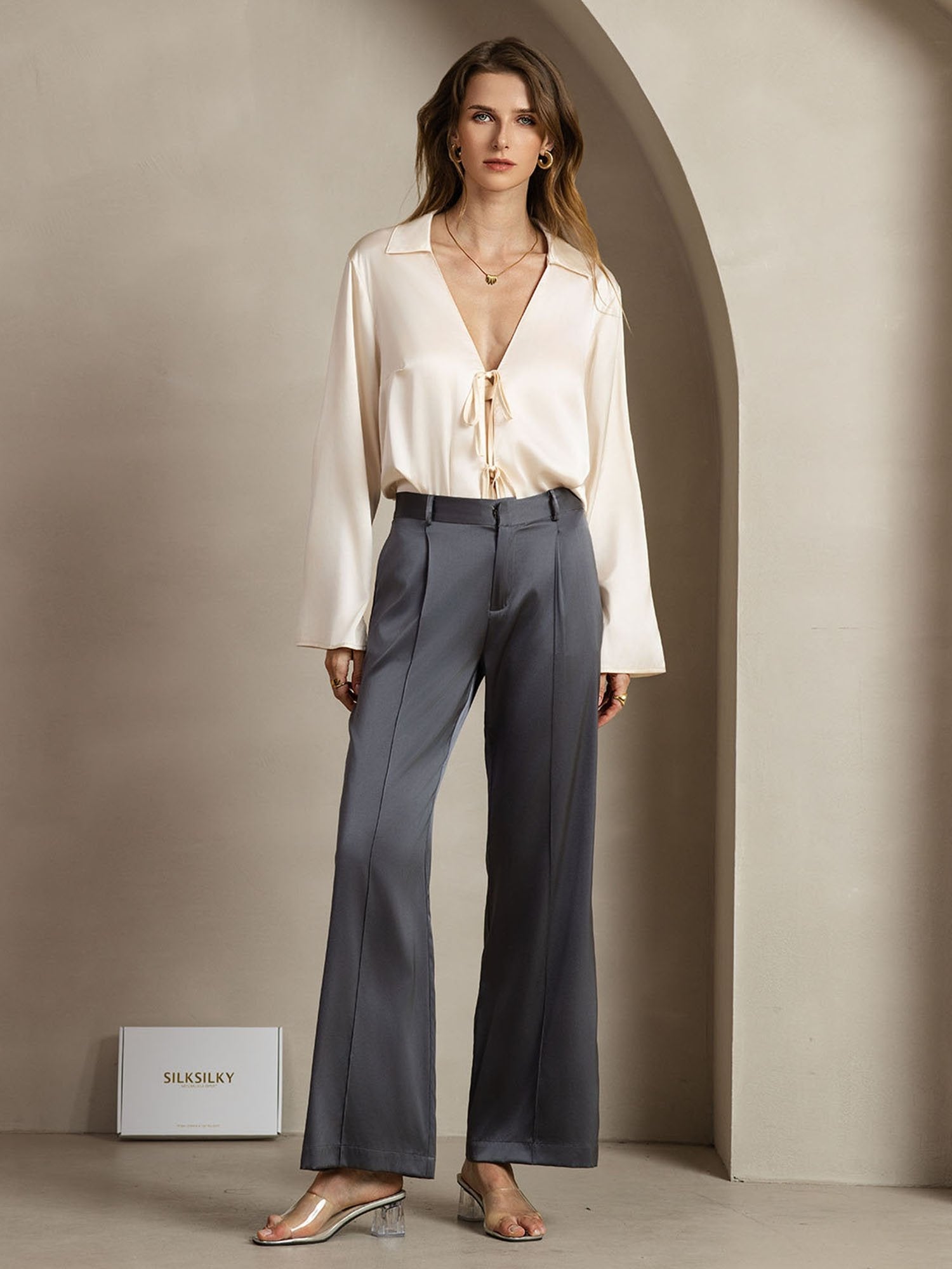 [Dark Gray] SilkSilky-AU 19Momme Silk Womens Pants 003