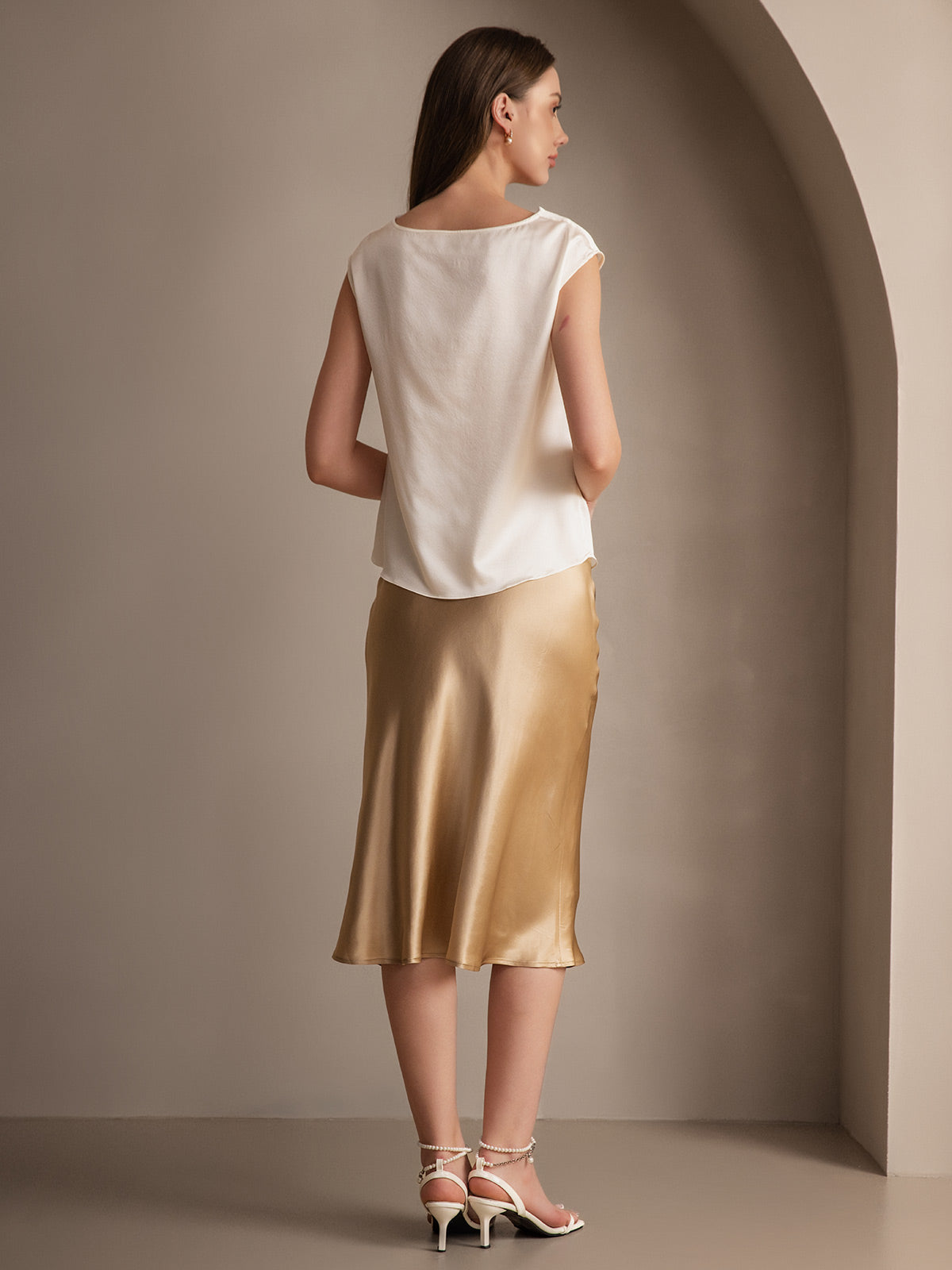[Champagne] SilkSilky-AU 19Momme Pure Silk Skirt 005