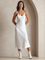 [White] SilkSilky-AU Sleeveless V Neck Dress 003