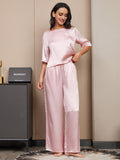 SilkSilky AU Pure Silk Half Sleeve Round Neck Women's Pyjamas Pink 004