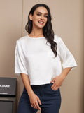 SilkSilky AU Pure Silk Half Sleeve Boat Neck Women's T Shirt White 005