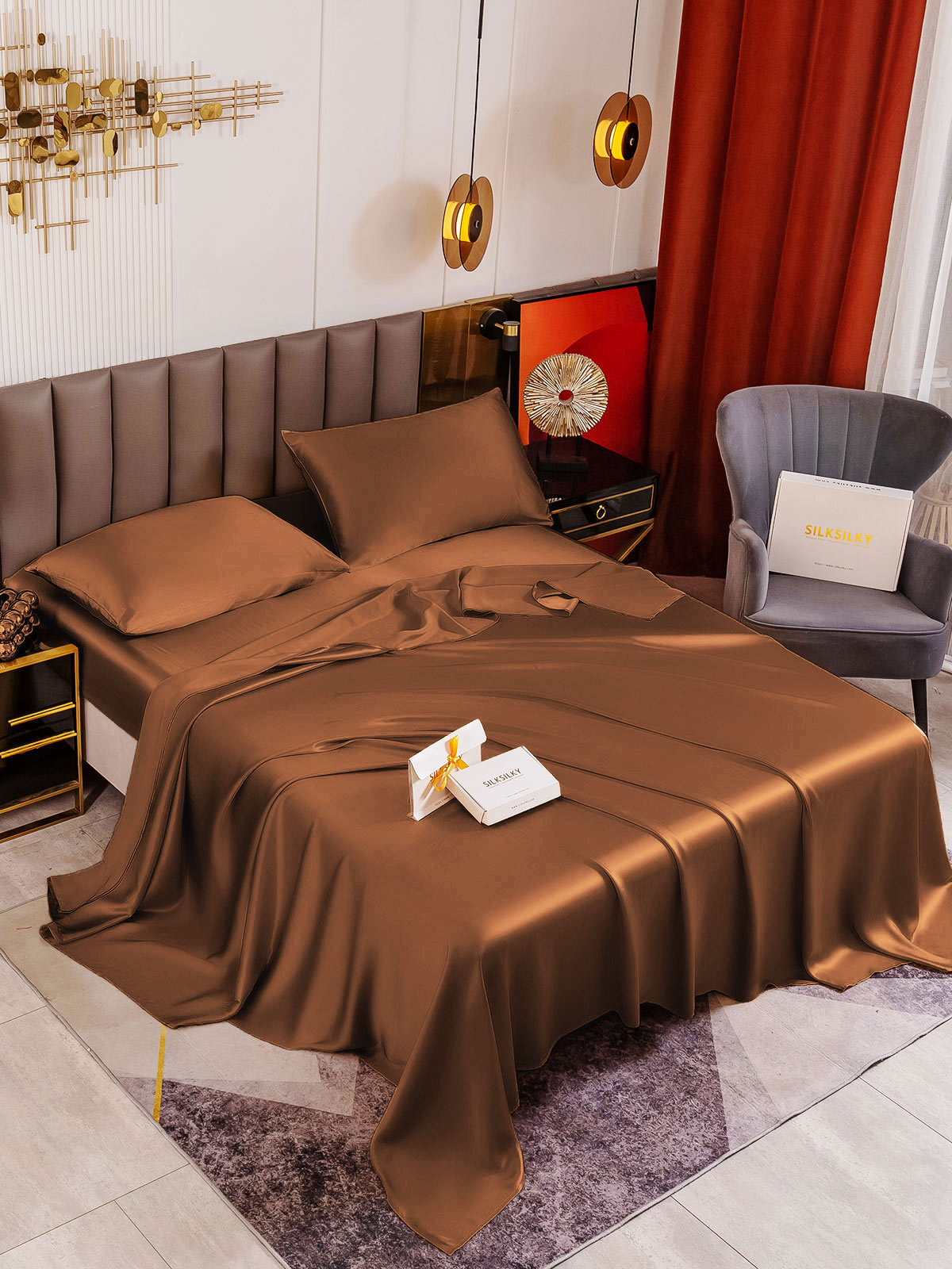[Coffee] SilkSilky-AU 19Momme Pure Silk Bedding Set 001