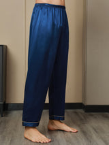 [Dark Blue] SilkSilky-AU Pure Silk Mens Sleep Bottoms 005,