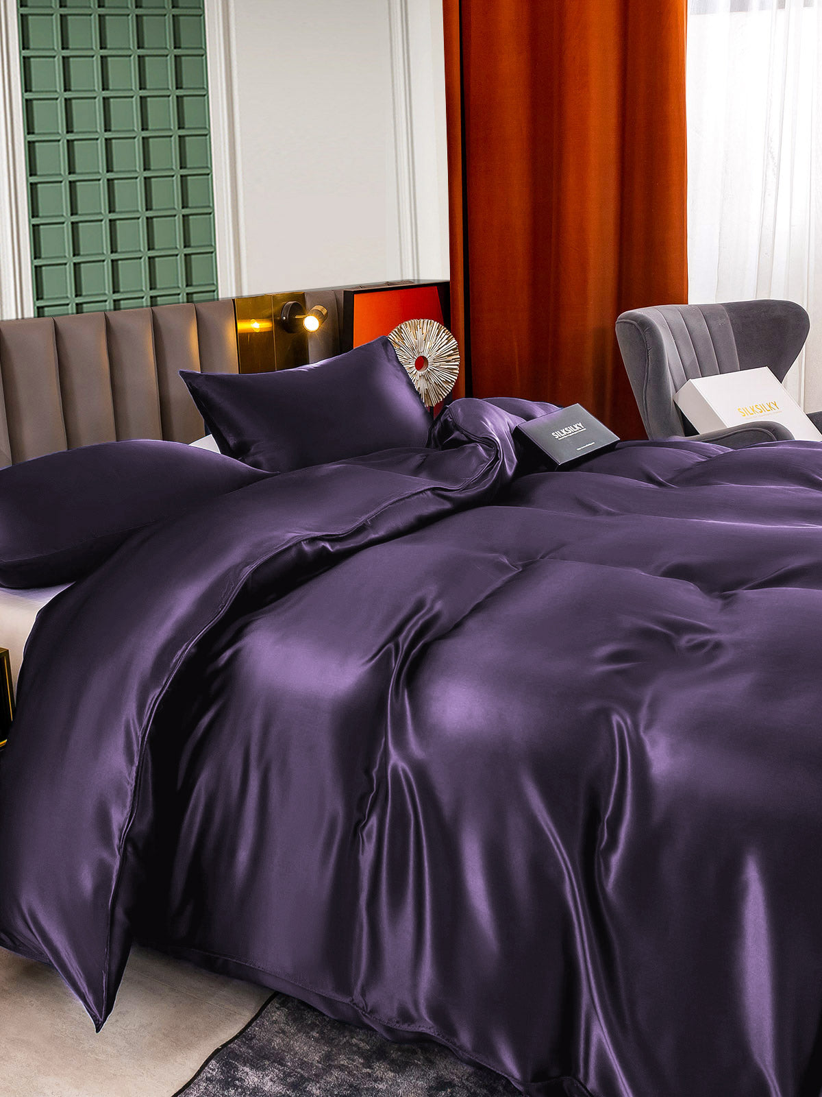 SilkSilky AU 25Momme Pure Silk Bedding Set DeepPurple 005