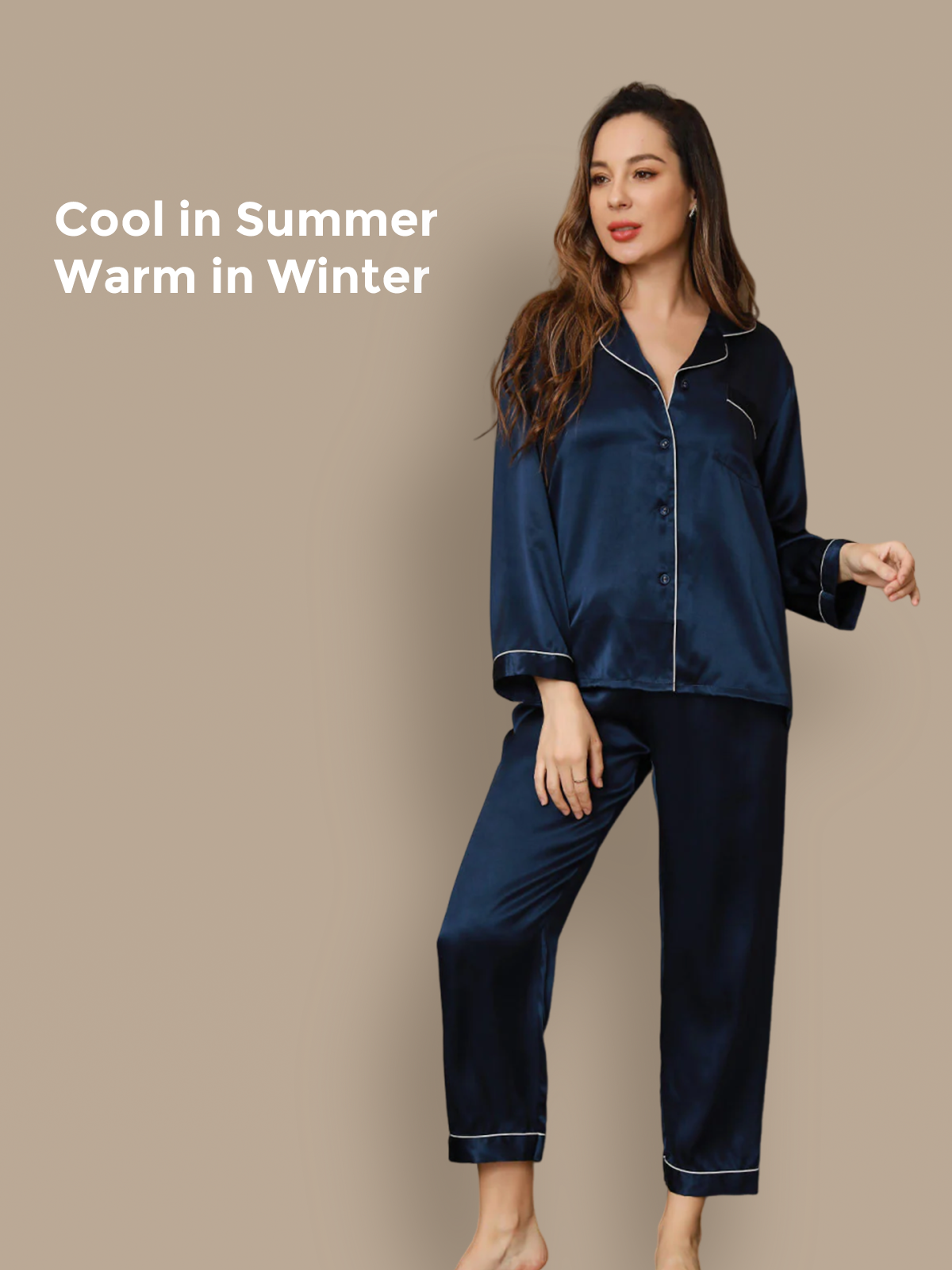 [Dark Blue] SilkSilky-AU Pure Silk Womens Pajamas 001