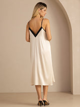 [Brown Rice] SilkSilky-AU Spaghetti Strap V Neck Dress 002
