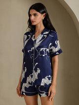 [Navy Cheetah] SilkSilky-AU Short Sleeve Notch Collar Women's Pyjamas 003