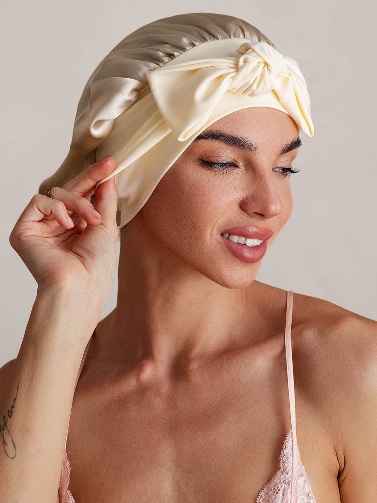 SilkSilky-AU Pure Silk Sleep Cap Beige 005