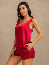 [Wine] SilkSilky-AU 19Momme Machine-Washable Silk Sleeveless Scoop Neck Women's Pyjamas 003