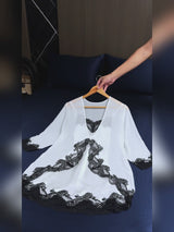 SilkSilky-AU 3/4 Sleeve V Neck Nightgown&Dressing Gown Set video 001