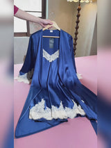 SilkSilky-AU 3/4 Sleeve V Neck Nightgown&Dressing Gown Set video 001