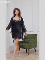 SilkSilky-AU Pure Silk 3/4 Sleeve Nightgown&Robe Set-video-001