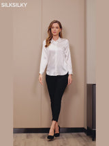 SilkSilky-AU 19Momme Stretch Silk Charmeuse Long Sleeve Lapel Collar Women's Shirt video 001