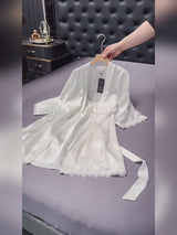 SilkSilky-AU 3/4 Sleeve V Neck Nightgown&Dressing Gown Set video 001