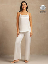 [White] SilkSilky-AU 19Momme Machine-Washable Silk Spaghetti Strap Scoop Neck Camisole Set 001