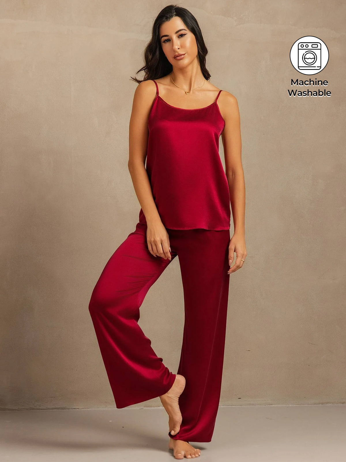 19Momme Washable Silk Spaghetti Strap Cami & Wide Leg Pants Set