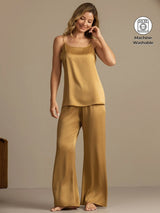 [Tan] SilkSilky-AU 19Momme Machine-Washable Silk Spaghetti Strap Scoop Neck Camisole Set 001