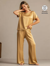 [Tan] SilkSilky-AU 19Momme Machine-Washable Silk Short Sleeve Women's Pyjamas 001
