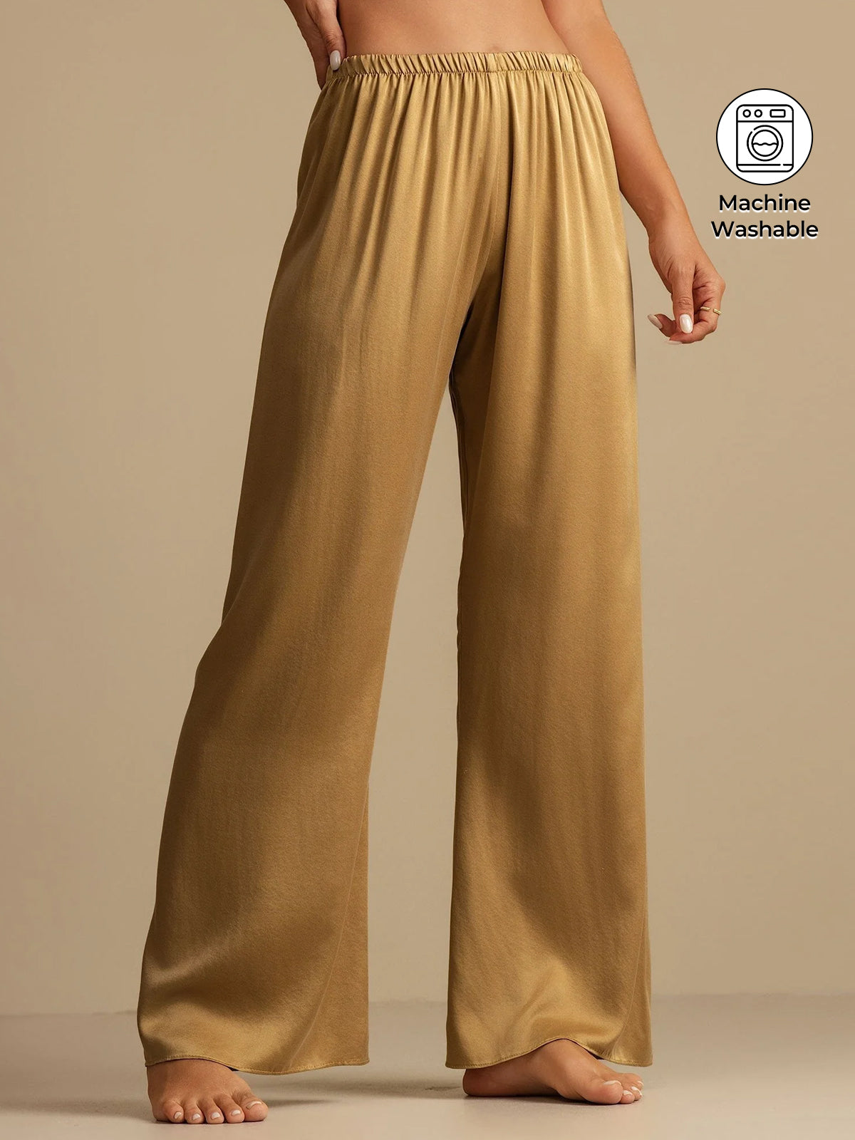 [Tan] SilkSilky-AU 19Momme Machine-Washable Silk Womens Sleep Bottoms 001