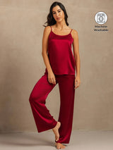 [Wine] SilkSilky-AU 19Momme Machine-Washable Silk Spaghetti Strap Scoop Neck Camisole Set 001