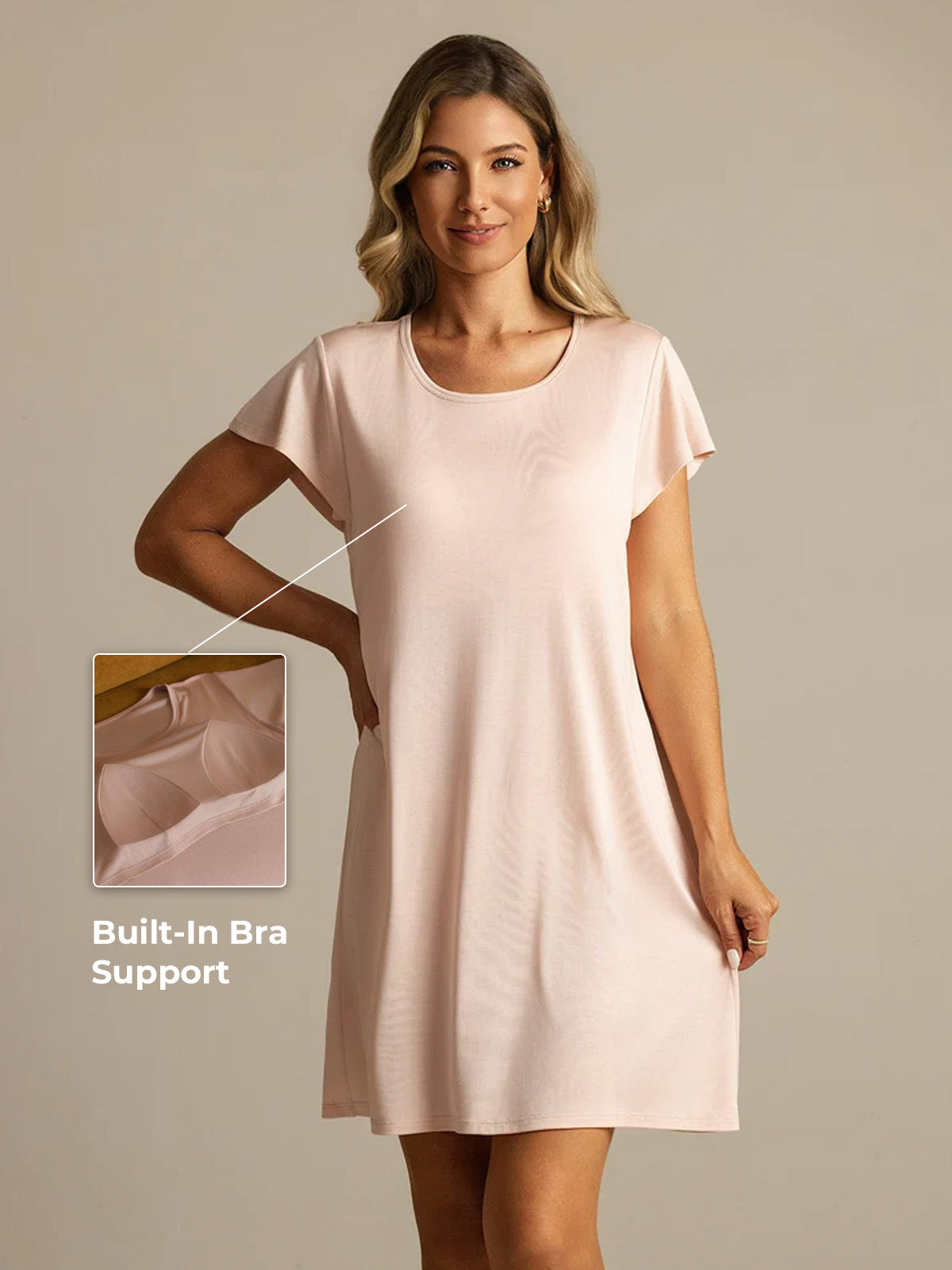 [Pink] SilkSilky-AU Pure Silk Round Neck Nightgown 001,