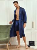 SilkSilky AU Pure Silk Long Sleeve Mens Robe DarkBlue 005