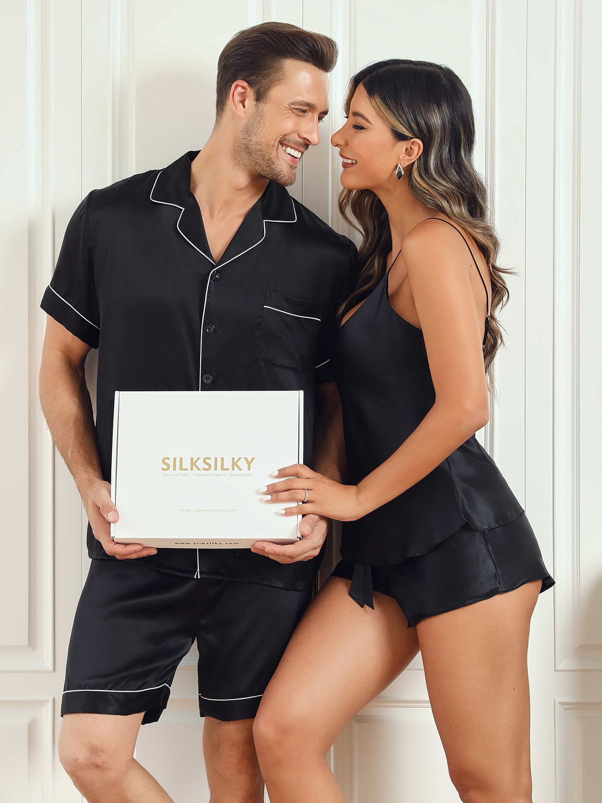 SilkSilky AU Pure Silk Short Sleeve Couple Black 005