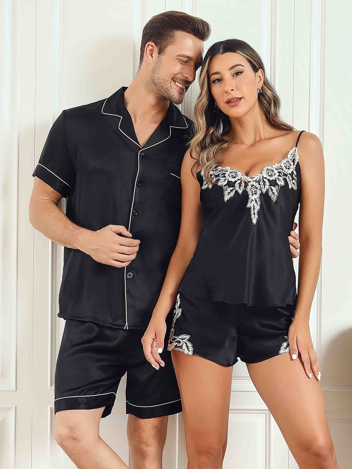 SilkSilky AU Pure Silk Short Sleeve Couple Black 001