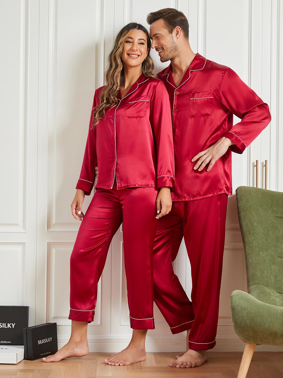 SilkSilky AU Pure Silk Long Sleeve Couple Wine 003