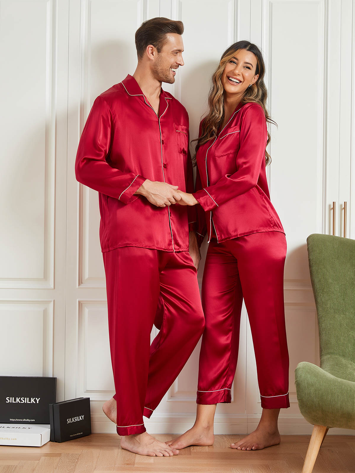 SilkSilky AU Pure Silk Long Sleeve Couple Wine 004