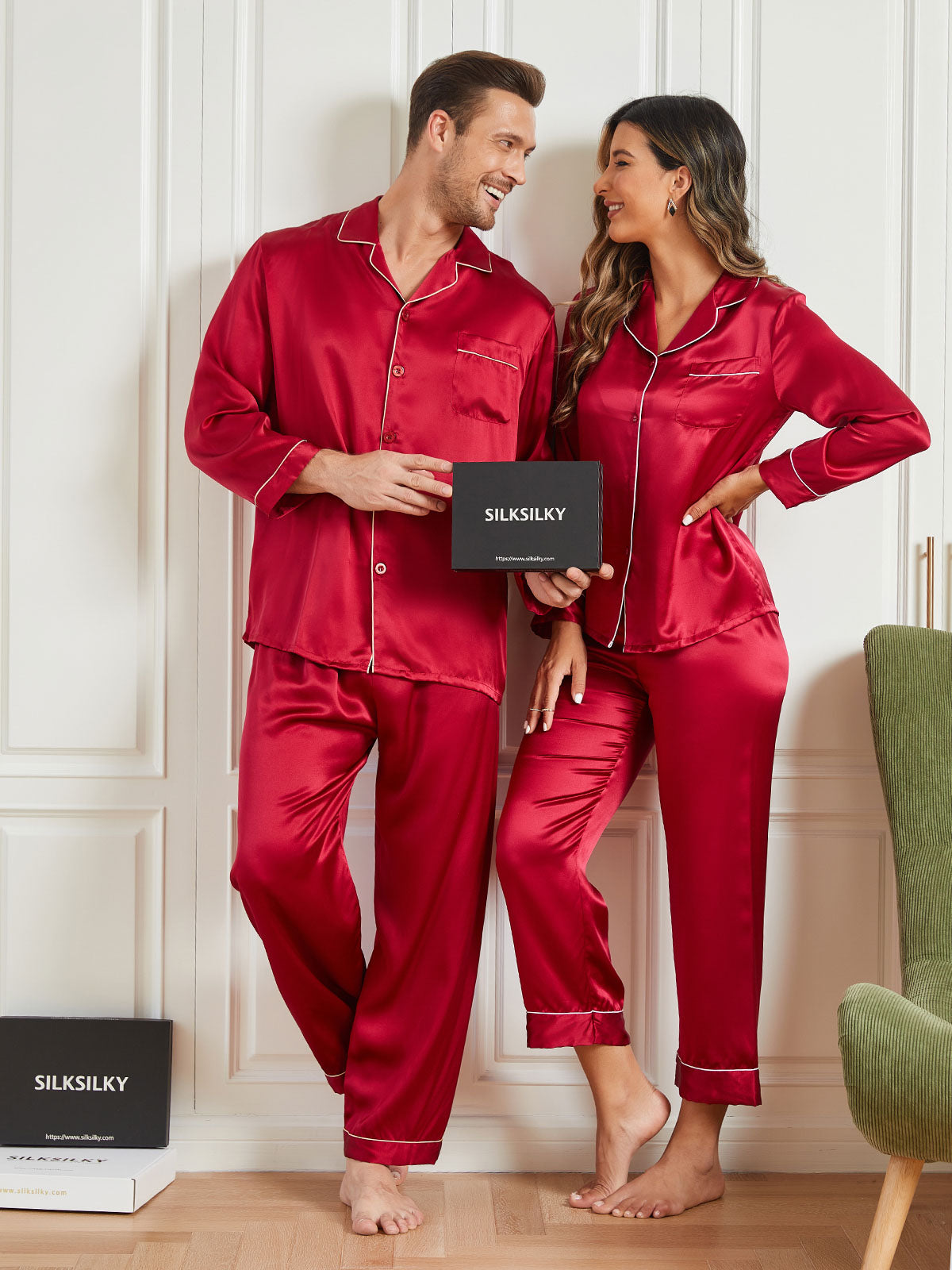 SilkSilky AU Pure Silk Long Sleeve Couple Wine 001