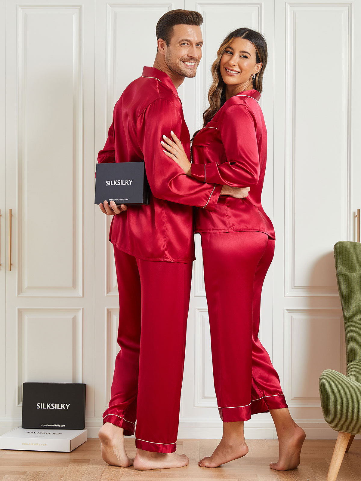 SilkSilky AU Pure Silk Long Sleeve Couple Wine 005