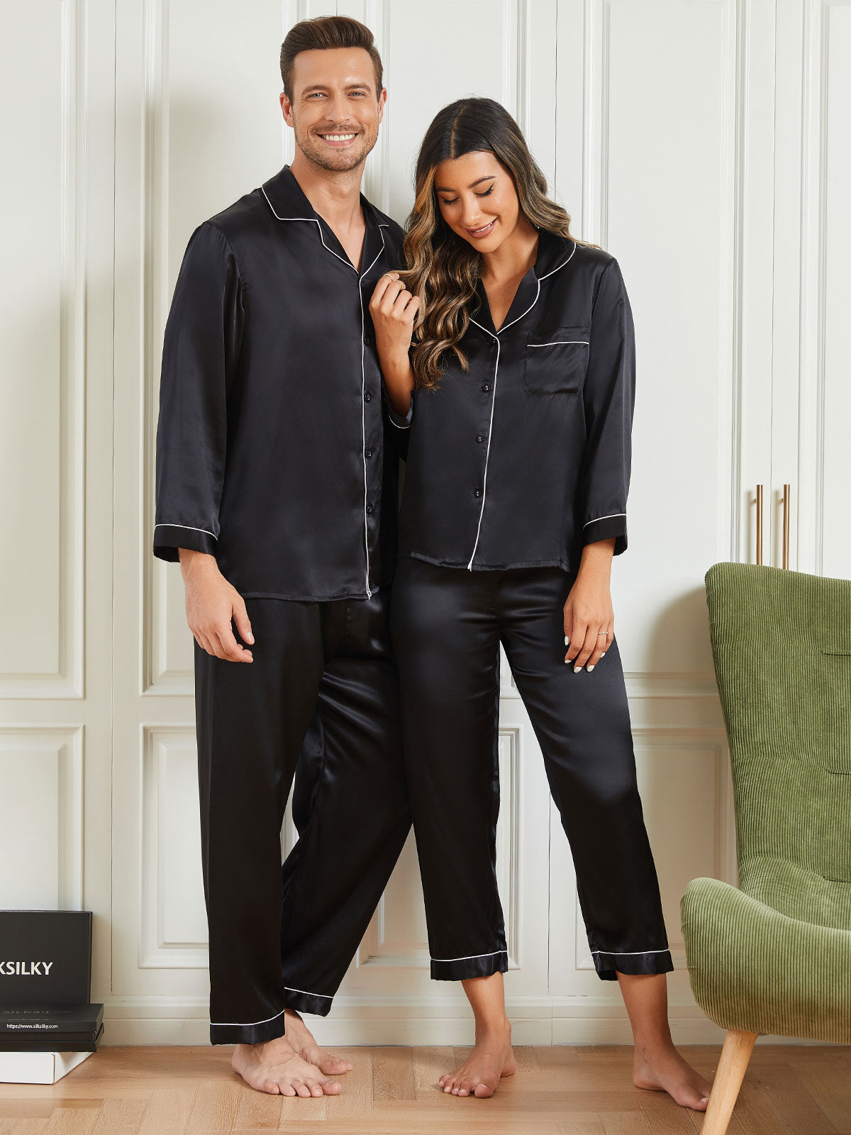 SilkSilky AU Pure Silk Long Sleeve Couple Black 003