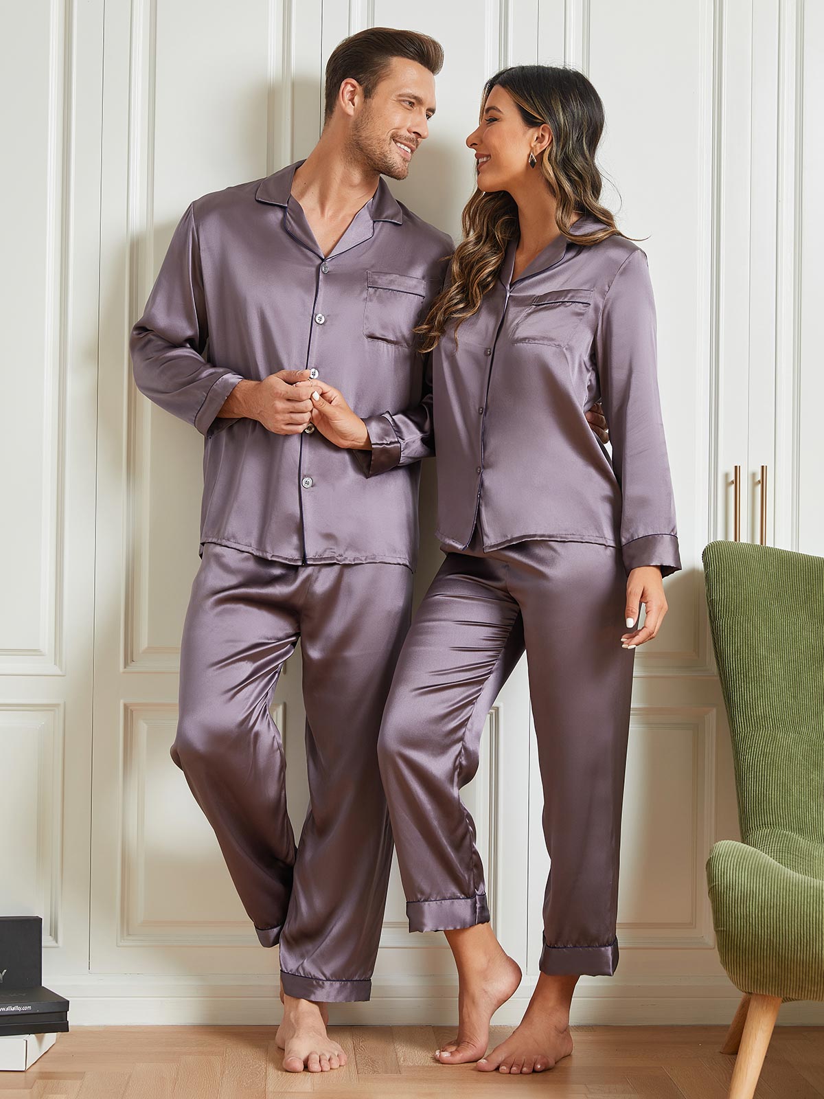 SilkSilky AU Pure Silk Long Sleeve Couple PurpleGray 002