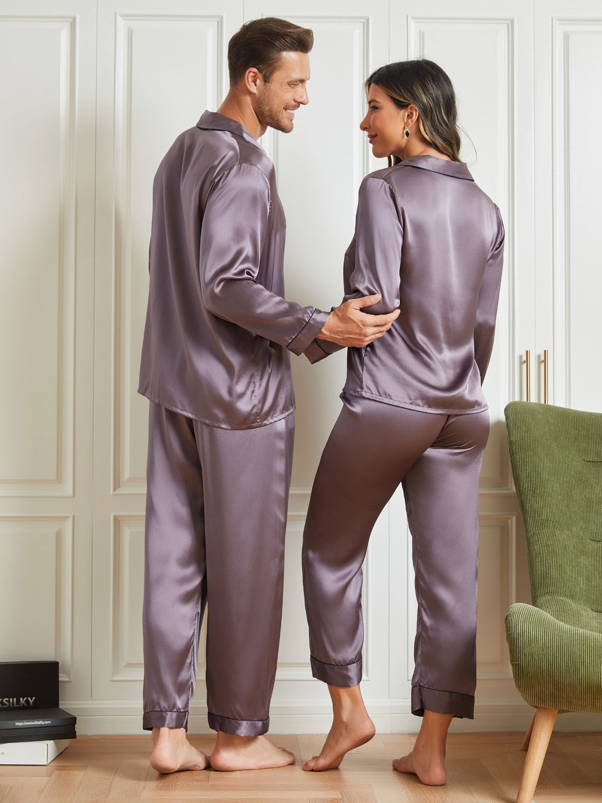 SilkSilky AU Pure Silk Long Sleeve Couple PurpleGray 003