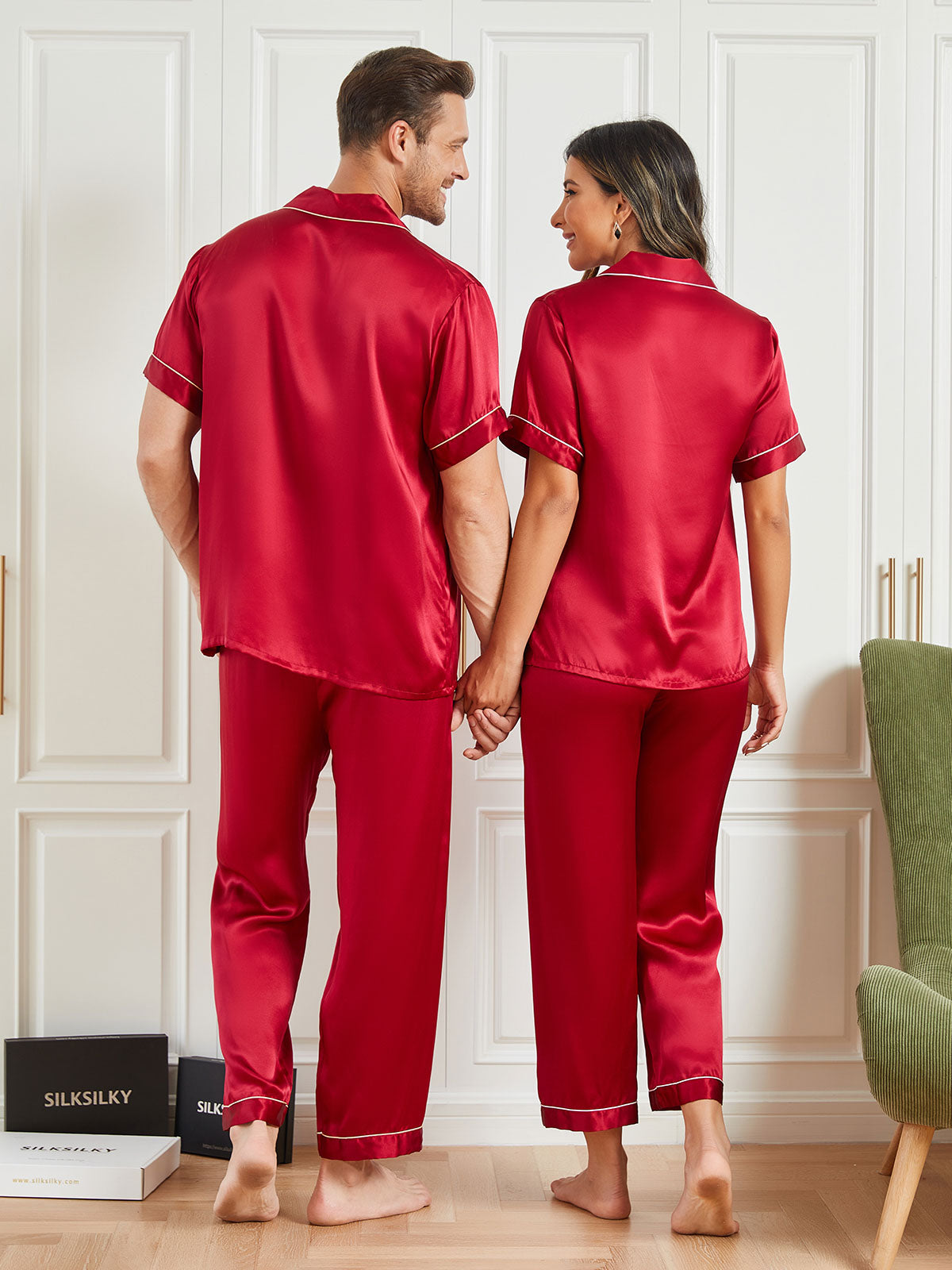 SilkSilky AU Pure Silk Short Sleeve Couple Wine 001