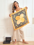Pure Silk Floral Pattern Square Scarf 68x68cm/26.8