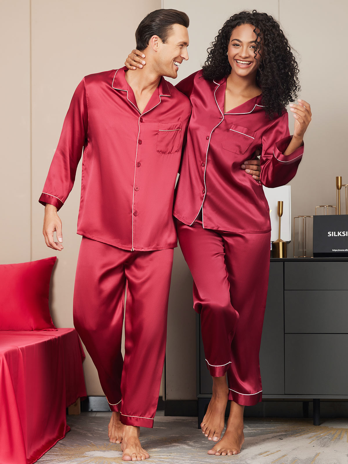 SilkSilky AU Pure Silk Long Sleeve Couple Wine 004