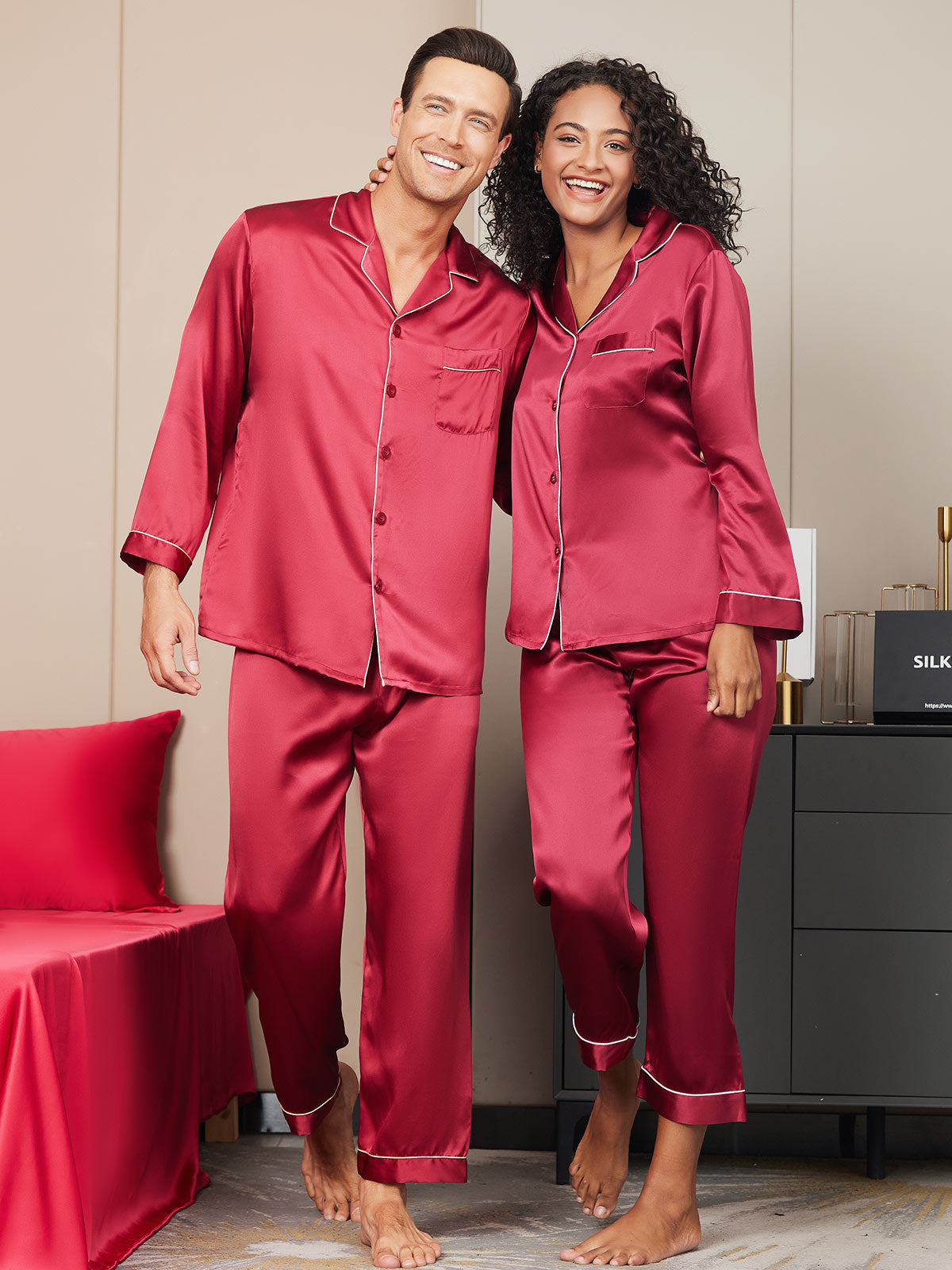 SilkSilky AU Pure Silk Long Sleeve Couple Wine 005